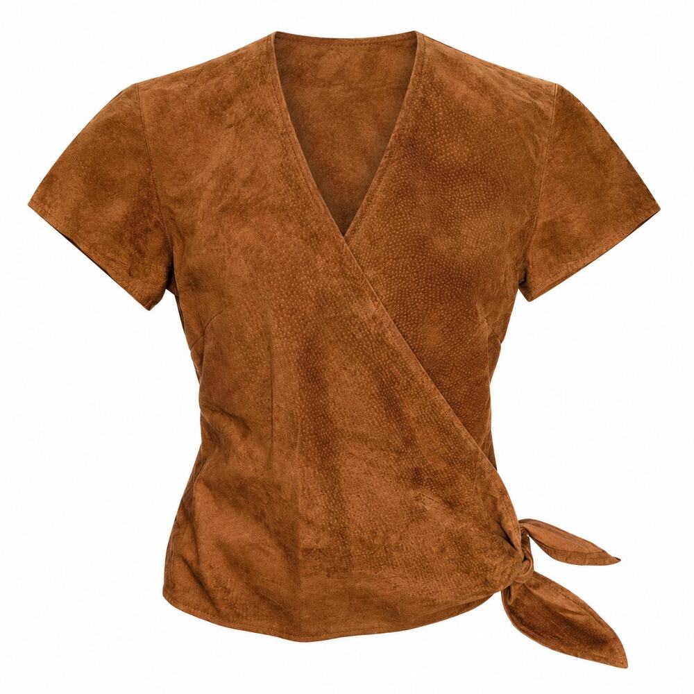 Vintage Saks Fifth Avenue Folio Suede Leather Wrap Top Size S Made in USA
